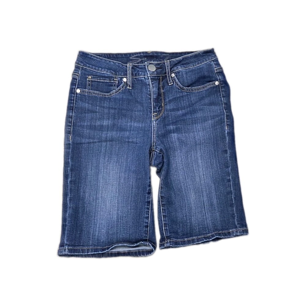 Seven 7 Shorts Women's 4 Blue Bermuda Mid-Rise Medium Wash Denim